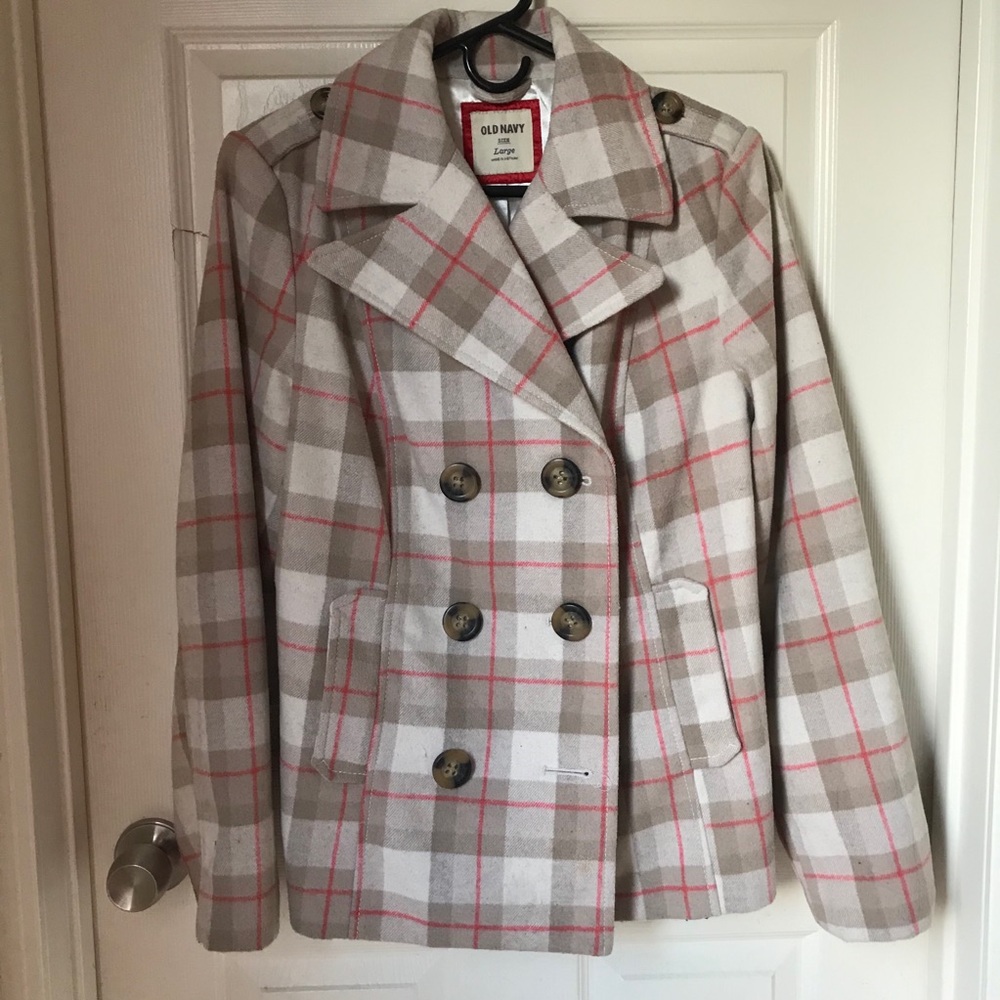 Old navy peacoat,wool blend peacoat,plaid pea coat